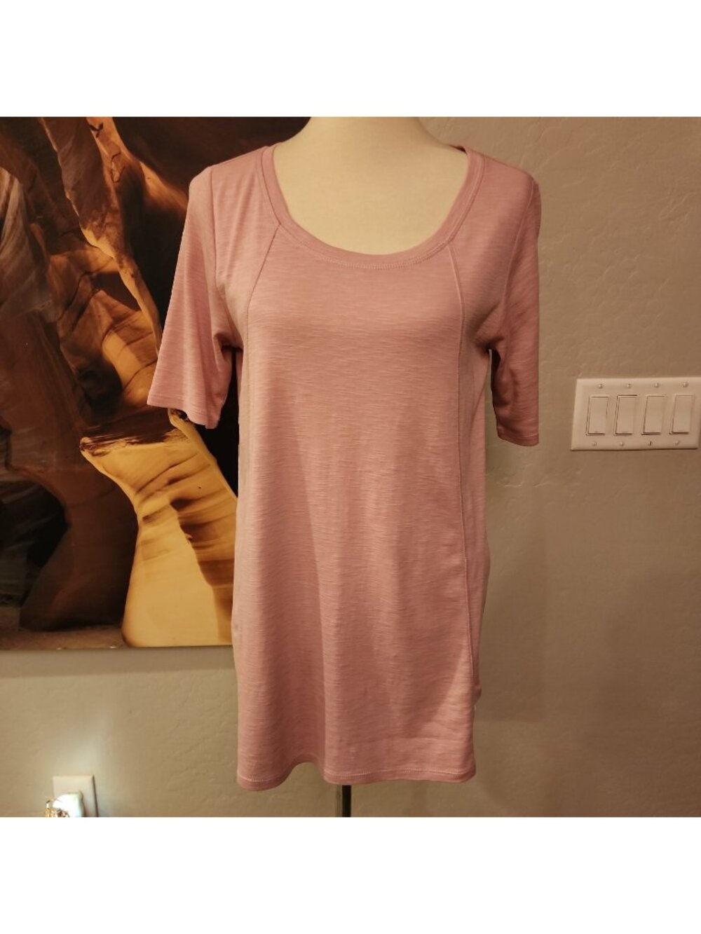 J Jill Pima Seamed Elbow Sleeve Tunic Cotton Shirt Small Pink Short Sleeve